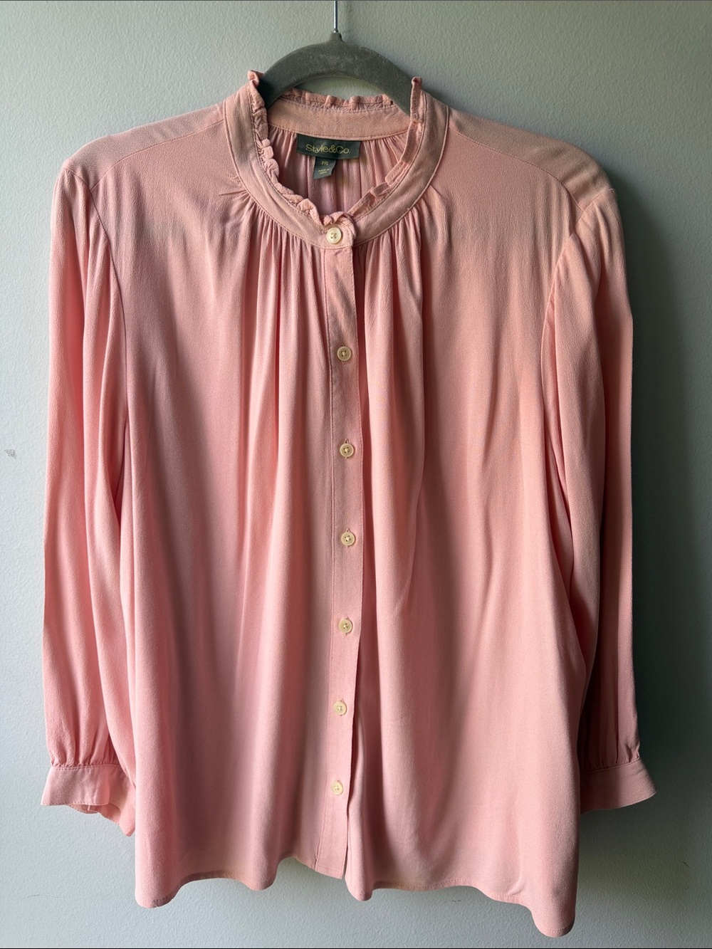 Style & Co  Pink Ruffle-Neck Button Down Blouse